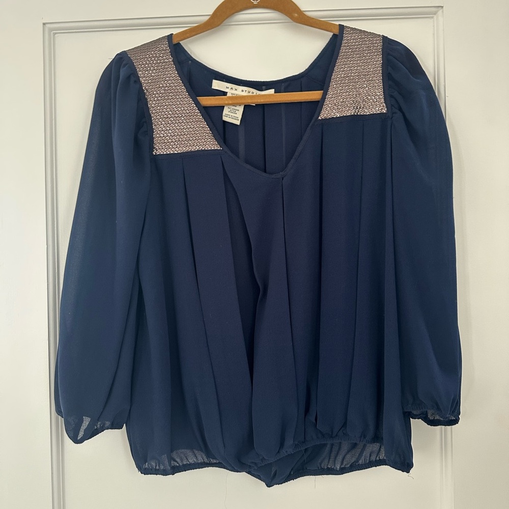 Max Studio Pleated Blouse with Metallic Detail